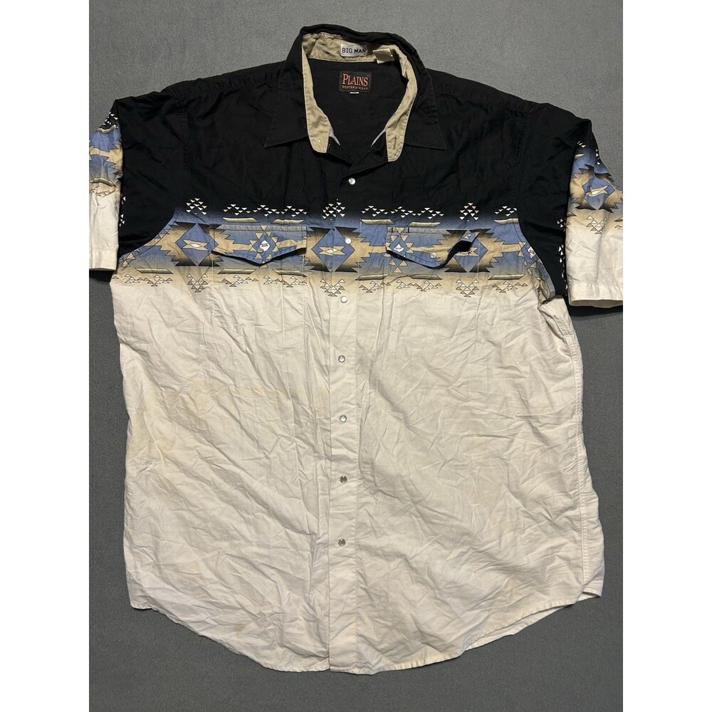 Vintage 90s Style Plains Western Wear Pearl Button Snap Aztec Mens Size Medium